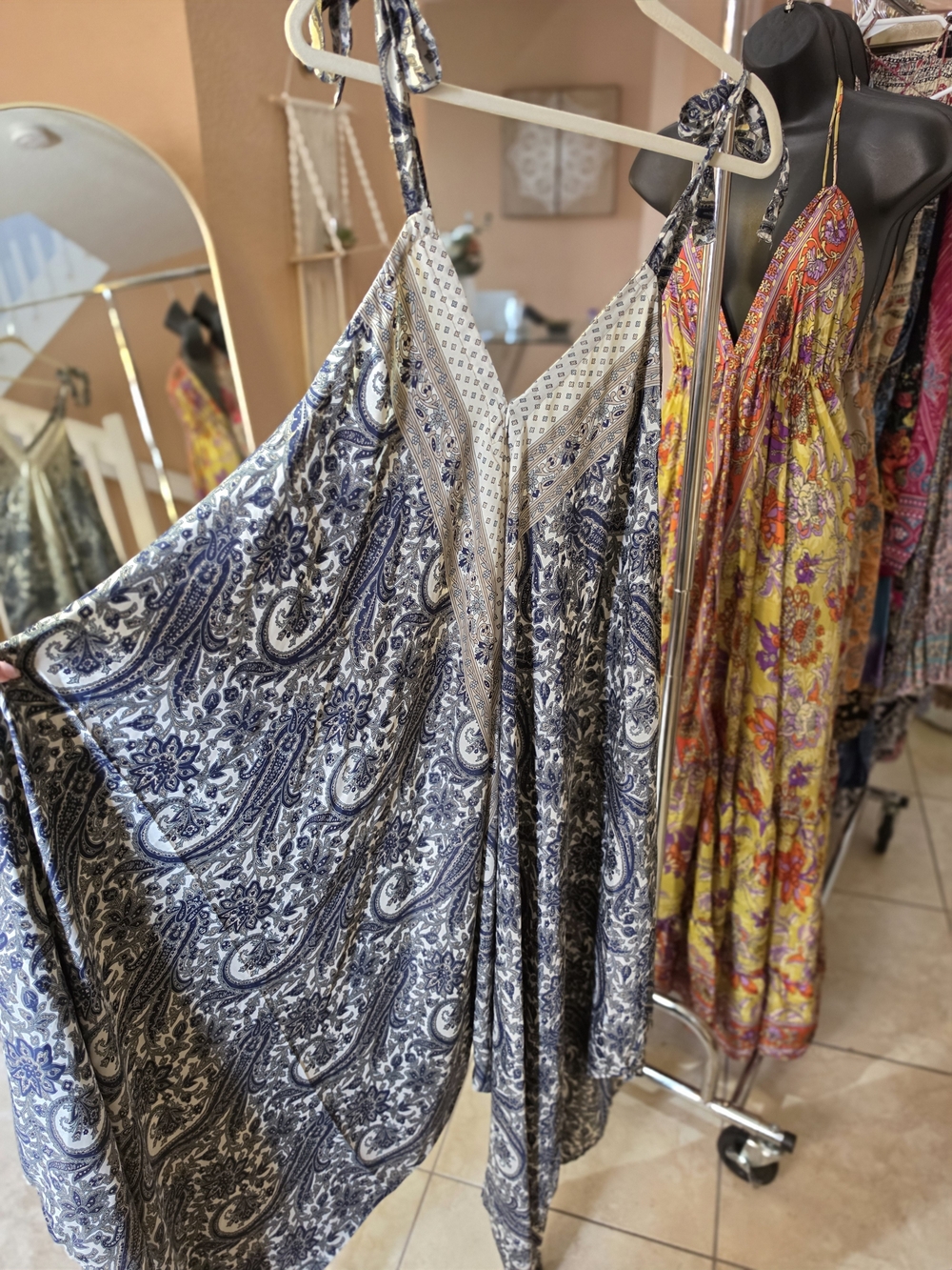 Blue Paisley Tie-Shoulder Romper Jumpsuit